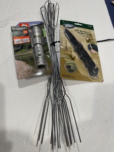 lot 1281 image: 3�� Knife, Rechargeable LED flashlight and cooking sticks
