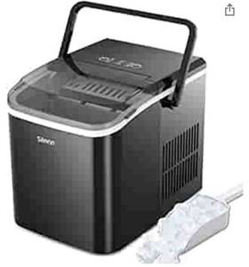 lot 75542 image: Silonn Countertop Ice Maker Machine, Portable Ice Makers Countertop with Handle, Makes up to 27 lbs. of Ice Per Day, 9 Cubes in 7 Mins, Self-Cleaning Ice Maker with Ice Scoop and Basket