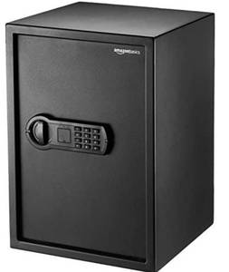 lot 75560 image: Amazon Basics Steel Home Security Safe with Programmable Keypad - Secure Documents, Jewelry, Valuables - 1.8 Cubic Feet, 13.8 x 13 x 19.7 Inches, Black