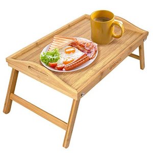 lot 75567 image: Greenco Foldable Bamboo Breakfast Table Serving Tray Labtop Desk Bed Table