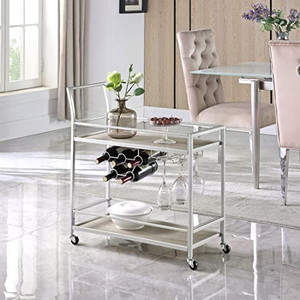lot 30833 image: FirsTime & Co. Silver and Gray Francesca Bar Cart, American Designed, Silver, 30 x 13 x 32.5 inches, Silver & Gray (70287)