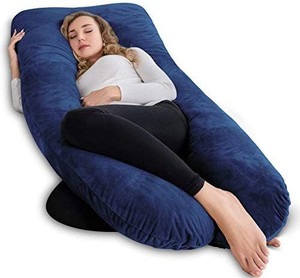 lot 30834 image: AngQi Pregnancy Body Pillow, U Shaped Full Body Pillow with Removable Velvet Cover, Navy Maternity Pillow