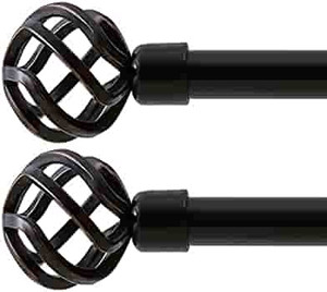 lot 30850 image: Oneach 2 Pack 28-48 Adjustable Curtain Rod 34 Black Extendable Metal Single Window Rod for Curatins with Decorative Antique Twisting Finials Drapery Treatment Window Rods