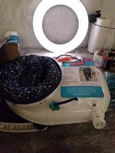 lot 45995 image: Fisher-Price Astro Kitty SpaceSaver Jumperoo, Space-Themed Infant Activity Center with Adjustable Bouncing seat, Lights, Music and Interactive Toys