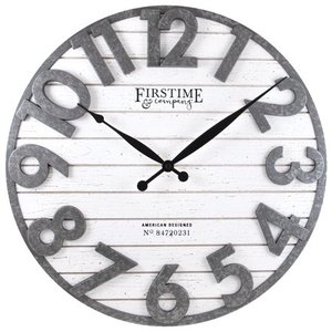 lot 46018 image: FirsTime Sawyer Shiplap Wall Clock Distress, White & Gray  (18 in)