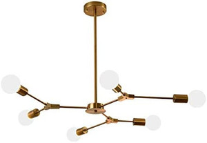 lot 46028 image: Garwarm Sputnik Chandelier Modern 6 Lights Brushed Brass Pendant Lighting Gold Mid Century Ceiling Light Fixture