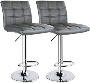 lot 47140 image: Leopard Modern Square PU Leather Adjustable Bar Stools with Back, Set of 2, Counter Height Swivel Stool, Barstools for Kitchen Counter (Grey)