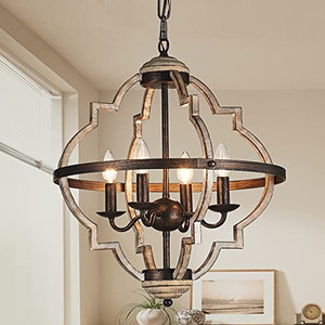 lot 47145 image: TZOE Orb 4-Light Metal Chandelier, Rustic Vintage Chandelier, Stardust Finish, Foyer Light, Adjustable Height, Dining Room Lighting Fixtures Hanging, Living Room Light, Kitchen Chandelier UL Listed