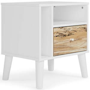 lot 47150 image: Signature Design by Ashley - Piperton Matte WhiteNatural Sugarberry Wood Grain One Drawer Night Stand   (Factory Sealed)