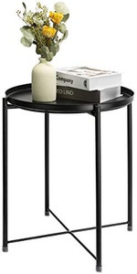 lot 47180 image: Danpinera End Table, Metal End Table, Small Outdoor Table, Round End Table with Pull Out Tray, Black