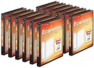 lot 47461 image: Cardinal Economy 3-Ring Binders, 12 Round Rings, Holds 125 Sheets, ClearVue Presentation View, Non-Stick, Black, Carton of 12 (90602)