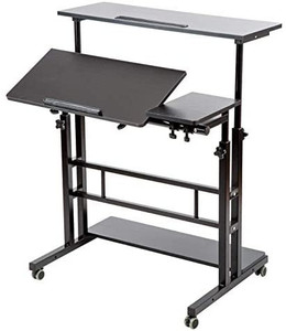 lot 47557 image: SIDUCAL Mobile Standing Desk, Adjustable Laptop Desk with Wheels, Home Office Storage Desk Workstation, Rolling Sit-Stand Laptop Table, Black