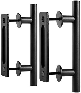 lot 47569 image: EaseLife 2 Pack 12 Inch Sliding Barn Door Handles and Pulls, Rustic Double Sided Hardware Set, Heavy Duty, Matte Black Powder Coated Finish, Easy to Install