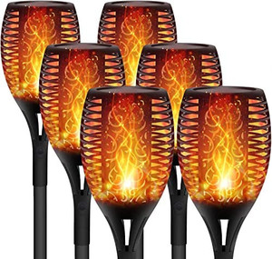 lot 47573 image: Solar Flickering Flame Lamp, Solar Powered Outdoor Lamp for Garden, Patio, Walkway, Yard, Driveway (3-4Pack)