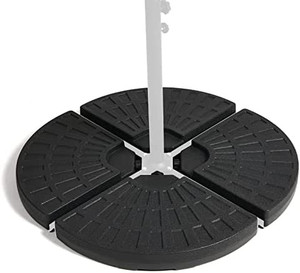 lot 47587 image: SUNLAX Cantilever Offset Umbrella Base 4-Piece Heavy Duty Hanging Umbrella Round Weighted Base Stand Water & Sand Filled Weights Plate