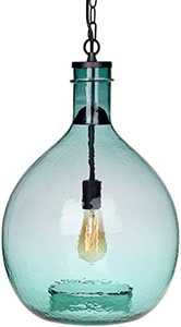 lot 47590 image: CASAMOTION Pendant Light Glass Ceiling Fixture Kitchen Island Chain Hanging Chandelier Vintage Lighting Rustic Farmhouse Dining Hallway Handblown Large Globe Color Green 15 inch Diam