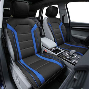 lot 47593 image: FH Group PU208BLUEBLACK102 Universal Fit Leatherette Blue Black Automotive Seat Cushions fits Most Cars, SUVs, and Trucks, Airbag Compatible