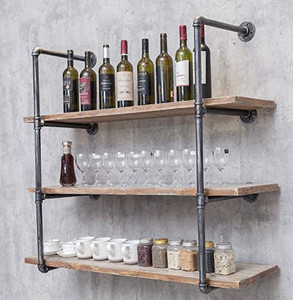 lot 47597 image: Industrial Wall Mounted Iron Floating Pipe ShelvesShelvingRacksStorageBookcasesBrackets, DIY Open BookshelvesShelving for KitchenOffice, Retro Black  (4-Tier Shelf Brackets, Not Include Planks)
