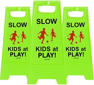 lot 47612 image: Juztec Slow Children Playing Sign For Street, Caution Kids At Play Safety Sign, Down crossing traffic signs outdoor (3 Pack)