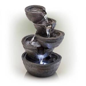 lot 50935 image: Alpine Corporation 13 3-Tiered Bowls Tabletop Fountain with LED Lights