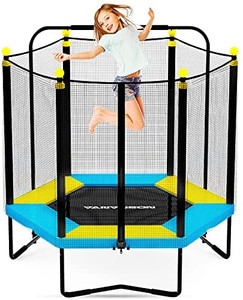 lot 50953 image: VANVUSON 4.5FT Kids Trampoline for Indoor Outdoor, Toddler Mini Trampoline with Folding Handle, Enclosure Net and Safety Mat, Birthday Gifts for Boys and Girls, Ages 3-10