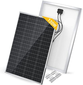 lot 50971 image: BougeRV 120 Watts Monocrystalline Solar Panel with Mounting Z Brackets, 12 Volts Mono Solar Cell Charger High Efficiency Module for RV Trailer Boat Off Grid   (Retails $129)