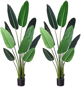lot 50980 image: Fopamtri Artificial Bird of Paradise Plant Fake Tropical Palm Tree for Indoor Outdoor, Perfect Faux Plants for Home Garden Office Store Decoration, 5 Feet-2 Pack