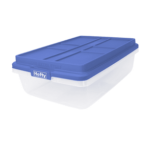 lot 7315 image: 2-Hefty 40 Qt. Clear Storage Bin with Blue HI-RISE Lid