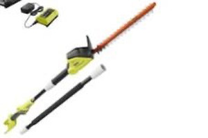 lot 8099 image: RYOBI 40V 18-inch Cordless Battery Pole Hedge Trimmer with 2.0 Ah Battery and Charger Retail $200