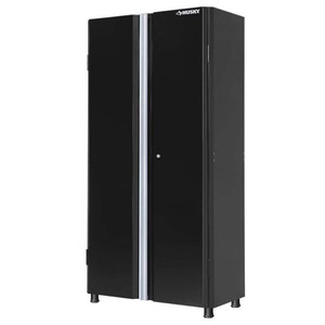 lot 8112 image: Husky Ready-to-Assemble 24-Gauge Steel Freestanding Garage Cabinet in Black (36 in. W x 72 in. H x 18 in. D)- Retail $439.26