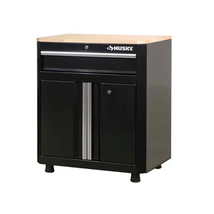 lot 8114 image: Husky Ready-to-Assemble 24-Gauge Steel 1-Drawer 2-Door Garage Base Cabinet in Black (28 in. W x 33 in. H x 18 in. D- Retail $238