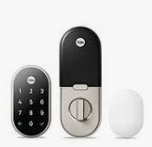lot 7283 image: NEST x Yale Lock- Tamper Proof Smart Deadbolt Lock w Nest Connect- Black Suede- Retail $268.99