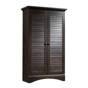 lot 5248 image: Sauder Harbor View 61 Tall Wood Cabinet with 4 Adjustable Shelves Antiqued Paint Finish