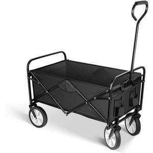 lot 5704 image: Folding & Rolling Collapsible Garden Cart Outdoor Camping Wagon Utility with 360 Degree Swivel Wheels & Adjustable Handle 220lbs Weight Capacity Black