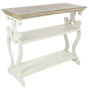 lot 5749 image: DecMode Farmhouse Decorative Console Table for Living Room Entry Way Hallway IvoryWhite with Neutral Painted Finish 38 W - Retail $214.99