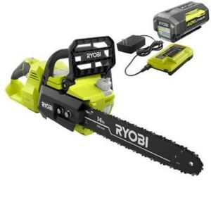 lot 5409 image: RYOBI RY40530 14 in. 40-Volt Brushless Lithium-Ion Cordless Chainsaw 4 Ah Battery and Charger Included, MISSING BATTERY OR CHARGER, 30 L