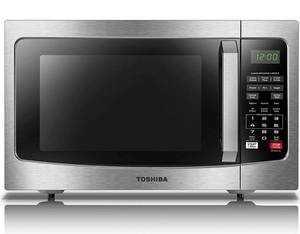 lot 1231 image: Damage See Pictures Toshiba EM131A5C-SS Microwave Oven with Smart Sensor, Easy Clean Interior, ECO Mode and Sound OnOff, 1.2 Cu.ft, 1100W, Stainless Steel