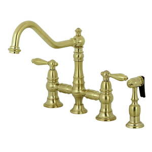 lot 1232 image: Kingston Brass KS3277ALBS Kitchen Faucet with Side Sprayer, Brushed Brass