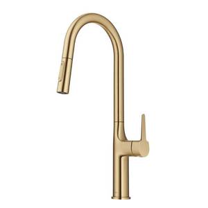 lot 1240 image: Kraus Oletto Tall Modern Pull-Down Single Handle Kitchen Faucet in Brushed Gold