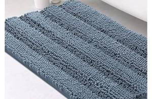 lot 51145 image: Bath Rugs for Bathroom Non Slip Bath Mats Extra Thick Chenille Striped Rug 20 x 32 Absorbent Non Skid Fluffy Soft Shaggy Washable Dry Fast Plush Mat for Indoor, Bath Room, Tub - Stone Blue