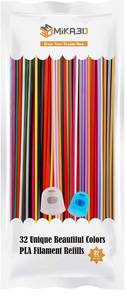 lot 51149 image: 32 Colors 3D Printing Pen 2.85mm PLA Filament Pack, Each 0.3 Meter, Each Color 5pcs, Total 160 Pcs 48 Meters PLA Refills, Fit for 3Doodler Create 3D Pen, with Extra 2 Silicone Finger Caps by MIKA3D