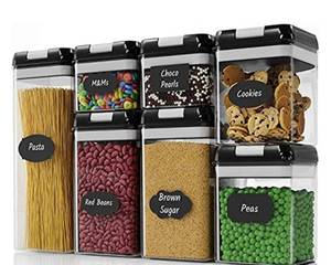 lot 51163 image: Airtight Food Storage Containers for Kitchen & Pantry Organization and Storage (7 Pack) - BPA Free Plastic Food Containers with Lock Lids - Sugar, Flour, Pasta & Cereal Canister with Labels & Marker