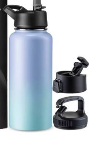 lot 51170 image: Triple-Insulated Stainless Steel Water Bottle with Straw Lid - Flip-Top Lid - Wide-Mouth Cap (32 Oz) Insulated Water Bottles, Keeps Hot and Cold - Sports Canteen Water Bottle Great for Hiking & Biking