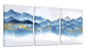 lot 51178 image: Navy Blue Abstract Mountains Canvas Wall Art for Living Room Modern Watercolor Print Poster Picture Artworks for Bedroom Bathroom Kitchen Wall Decor 3 Pieces Framed Ready to Hang 12x16 Inches
