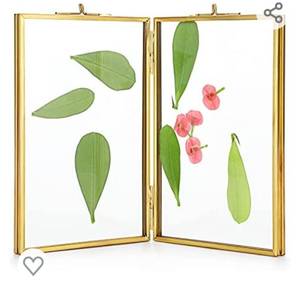 lot 51191 image: JUXYES Hinged Brass Picture Frame 5x7 Double Folding photo frame, Golden Glass Folding Artwork Display Frame for Picture, Pressed Flower, Double Glass Floating Metal Photo Picture Frame for Home Office