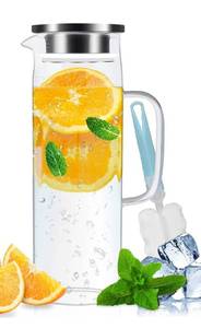 lot 51192 image: Pitcher,50 oz1.5liter Glass Pitcher With Lid,Carafes & Pitchers,Iced Tea Pitcher,Water Carafe With Handle,Heat Resistant Borosilicate Glass Jug,Beverage Pitcher, Tea Jug(With Brush)