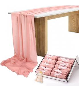 lot 51194 image: 10 Pack Dusty Rose Chiffon Table Runner 10ft 29x120 Inches Sheer Romantic Wedding Overlays for Bridal & Baby Shower, Birthday Party, Home Decor