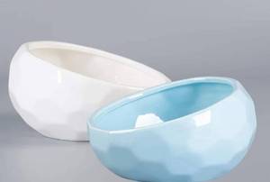 lot 51213 image: kathson Slanted Ceramic Dog Bowl Tilted 15° Cat Food Water Bowls Dish Animal Pet Comfort Feeding Bowls Heavy Weighted Feeder for Wet or Dry Food Blue and White
