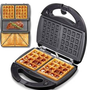 lot 51225 image: Sandwich Maker 3 in 1, Waffle Make with Removable Plate, Electric Panini Press Grill, Sandwich Toaster with Detachable Non-stick Coating, LED Indicator Lights, Cool Touch Handle, Black