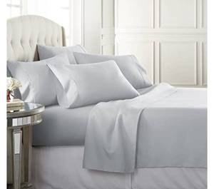 lot 51227 image: Danjor Linens Queen Size Bed Sheets Set - 1800 Series 6 Piece Bedding Sheet & Pillowcases Sets w Deep Pockets - Fade Resistant & Machine Washable - Light Gray